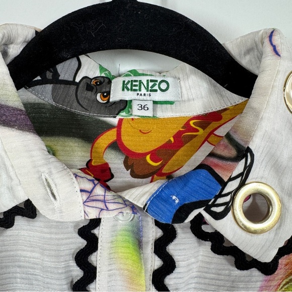 Kenzo Paris Multicolor Graphic Print Shirt Statement Short Sleeve Button Down 36 - Picture 7 of 13
